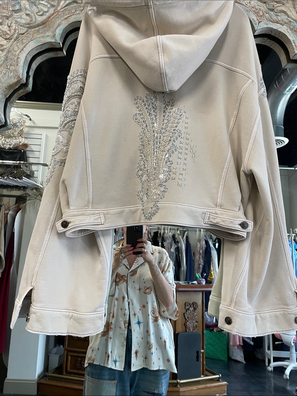 Free People Cream Embroidered Hooded Crop Jacket - Picture 13 of 14